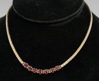 Vintage Heavy 14k Gold Elegant 3.  12ctw Diamond & Ruby Fomral Link Necklace