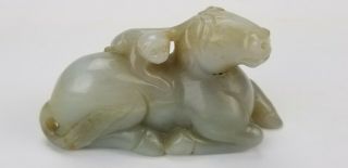 Antique Chinese Carved Celadon Green Jade Monkey & Horse Figure Group Carving
