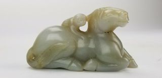 Antique Chinese Carved Celadon Green Jade Monkey & Horse Figure Group Carving 2