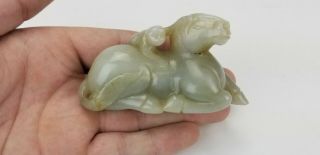 Antique Chinese Carved Celadon Green Jade Monkey & Horse Figure Group Carving 3