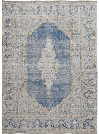 Antique Geometric Muted Color Blue Kirman Distressed Area Rug Hand - Knotted 8x12