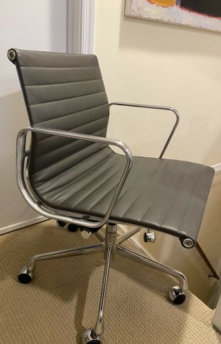 Eames Herman Miller 2014 Group Management Chair.  Graphite Leather.  Desk