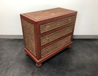 Maitland Smith Tooled Leather & Grass Cloth Bachelor Chest