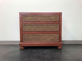 MAITLAND SMITH Tooled Leather & Grass Cloth Bachelor Chest 2