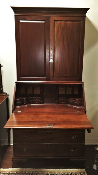 Craftique Solid Mahogany Secretary Desk With Bookcase Top