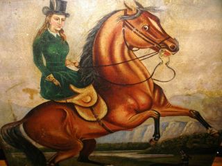 Antique 18/19thc English School Woman On The Horse With Dog Oil Painting