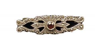 Antique Vintage Sterling Silver Garnet And Marcasite Pin Brooch (zzb2)