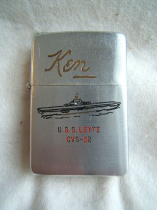Vietnam War Era Zippo Lighter Uss Leyte Cvs - 32 Us U.  S.  Navy Naval Usn 1957 - 58