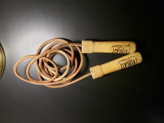 Vtg Everlast Champion Leather Jump Rope,  Wood Handles 110 " (9 Ft. ) Long Rope (ba)