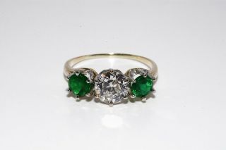 $8,  700 1.  59ct Antique Art Deco Natural Diamond & Colombian Emerald Ring Plat/18k