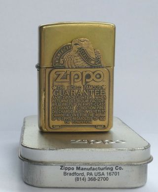 Zippo Guarantee Eagle Barrett Smythe Brass 1997