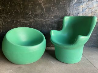 Molded Space - Age Mid Century Green Lounge Egg Pod Lounge Chairs
