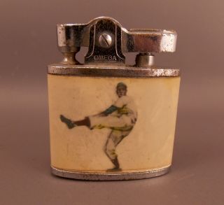 Very Rare Omega Petrol Lighter With Beisbol Memorabilia Baseball