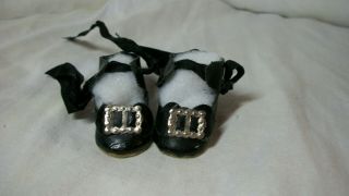 Antique Black Oilcloth Shoes For French Or German Antique Dolls Small