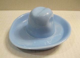 Vintage Delphite Blue Jeanette Glass Western Cowboy Hat Ashtray Trinket Dish