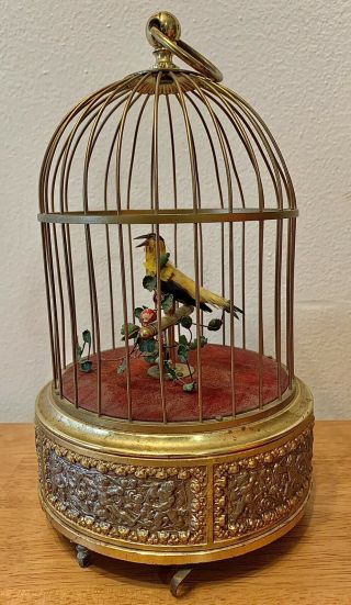 Antique German Singing Bird Cage Automaton Reuge 1950s Music Box See Video
