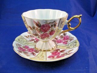 Vintage Porcelain Pedestal Tea Cup And Saucer - Elegant