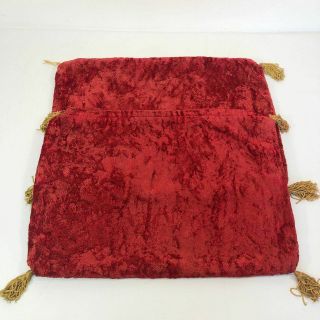 2 Vintage Red Velvet Pillow Covers 12x16 Rectangle Gold Tassels Zipper Christmas