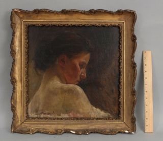 19thc Antique Dora L Murdoch American Portrait Oil Painting Of Woman Profile Nr