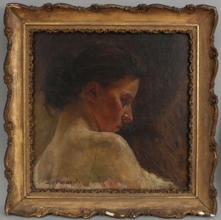 19thC Antique DORA L MURDOCH American Portrait Oil Painting of Woman Profile NR 2