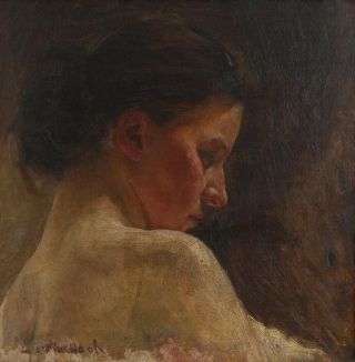 19thC Antique DORA L MURDOCH American Portrait Oil Painting of Woman Profile NR 3