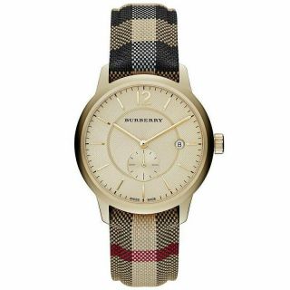 Burberry Bu10001 Honey Check Fabric - Coated Leather Unisex Wrist Watch