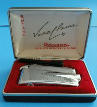 Vintage Ronson Varaflame Butane Lighter With Box And Cleaning Brushes