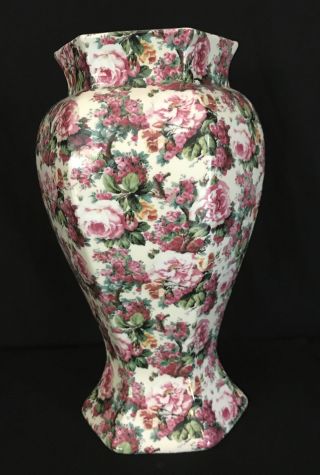 Crown B Burslem Staffordshire Vintage Floral Vase 10 Inches Tall