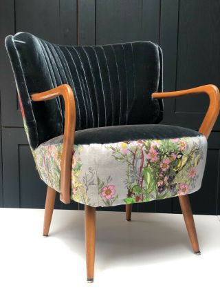 Mid Century Vintage German Cocktail Armchair Recovered In Designer Fabrics
