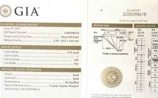 GIA certified.  70ct VS1 L loose brilliant round diamond estate vintage antique 6