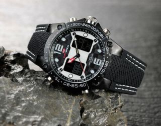 Mens Sport Kat - Wach Watch Waterproof Silicone Strap Dual Display Chronograph