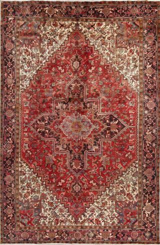 Geometric Old Oriental Rugs Hand - Knotted Wool Room Size Carpet 8x11