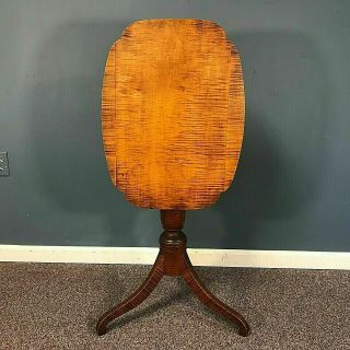 Early 19th Century Tiger Maple Tilt Top Candle Stand Table