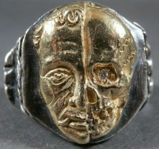 Antique Victorian Memento Mori Diamond Gold Silver Ring Skull Extremely Fine