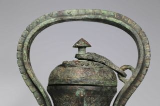 Chinese Fine Bronze Owl Chain Wine Vessel 2