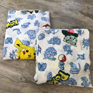 Vintage ‘98 Pokemon 2 Pc Twin Bed Sheet Set Flat / Fitted Pikachu Nintendo Usa