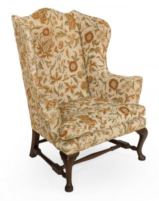 Kittinger Williamsburg Queen Anne Mahogany Wing Chair Crewel Fabric Cw 44