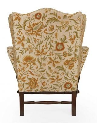 Kittinger Williamsburg Queen Anne Mahogany Wing Chair Crewel Fabric CW 44 2