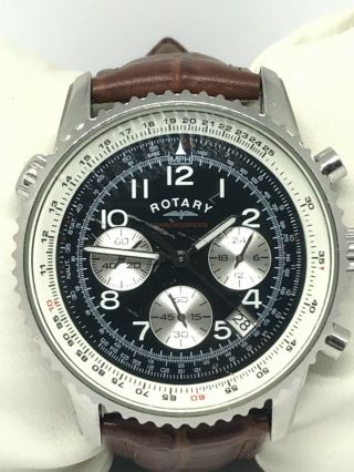 Rotary Gs03351/19 Gent Stainless Steel Chronograph Watch Leather Strap