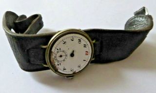 Ww1 Period Hand Winding Mechanical Trench Watch With Leather Strap Ref 22