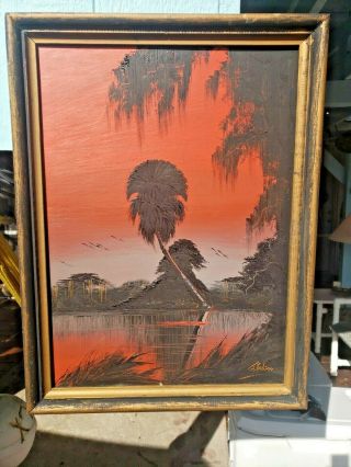 James Gibson River Palm Oil Upson Board Vintage Florida Highwaymen Art Painting