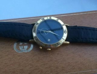 Unisex Rare Gucci 3800 Jr Watch,  Gold Plated,  Leather Strap,  Gucci Box& Book