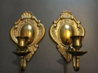 Vintage Pair Solid Brass Candle Holder Wall Sconces,  9 " India Victorian Regency