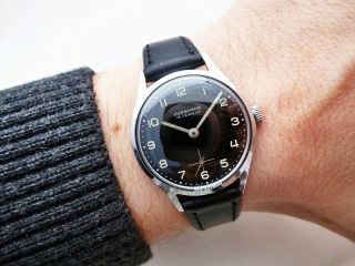 Rare Black German Junghans Max Bill Design Vintage Wristwatch 1960 
