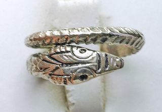 Vintage Sterling Silver Ladies Coiled Snake Ring - Size 4