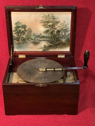 Antique Mahogany Regina Disc Music Box W 3 Discs