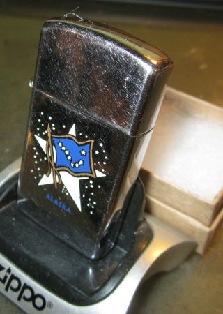Vintage Rare 1989 Slim State Of Alaska Zippo Lighter Rare