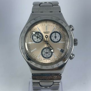Vintage Swatch Mens Irony Ag 1999 Chronograph Silver Tone Stainless Steel Watch
