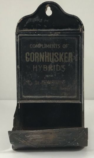 Vintage Match Box Holder Cornhusker Hybrids Advertising Metal Usa