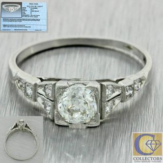 1930s Antique Art Deco Platinum.  74ctw Diamond Engagement Ring Egl $3330